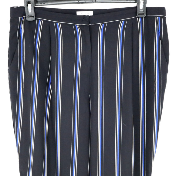 Tahari Dress Pants Womens 16 Black Blue Stripe Wide Leg Lightweight ASL - Picture 5 of 12